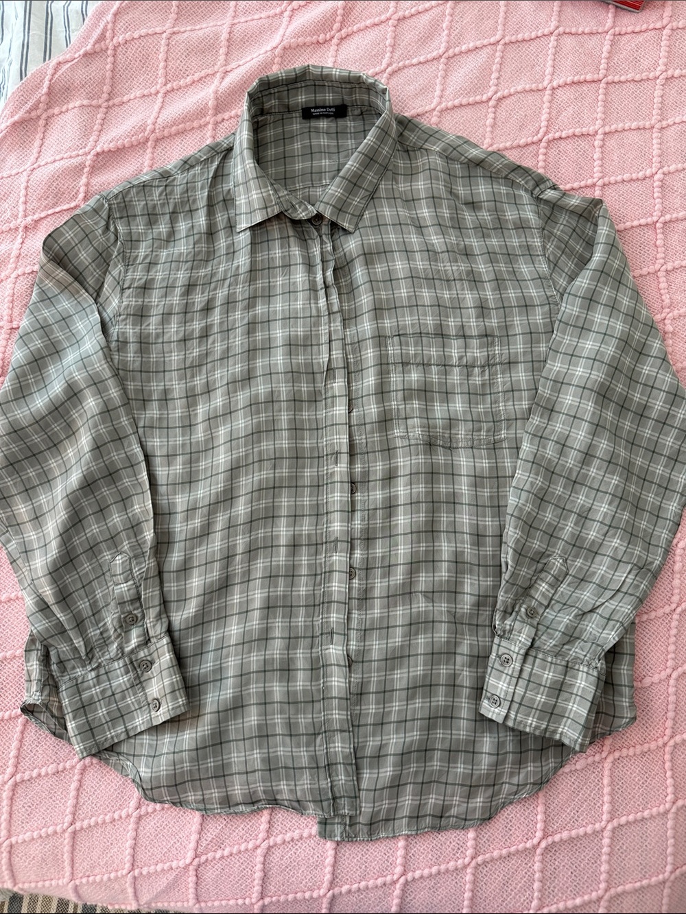 Massimo Dutti Women's Plaid Button-Down Shirt in Light Gray